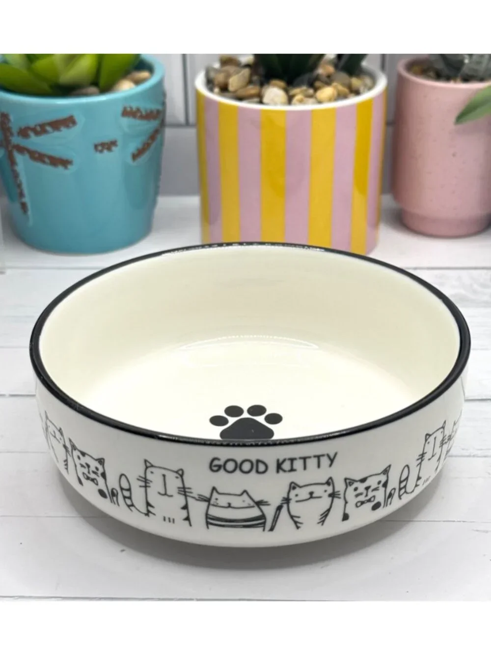 Good Kitty Stoneware Cat Bowl With Cute Cartoon Design